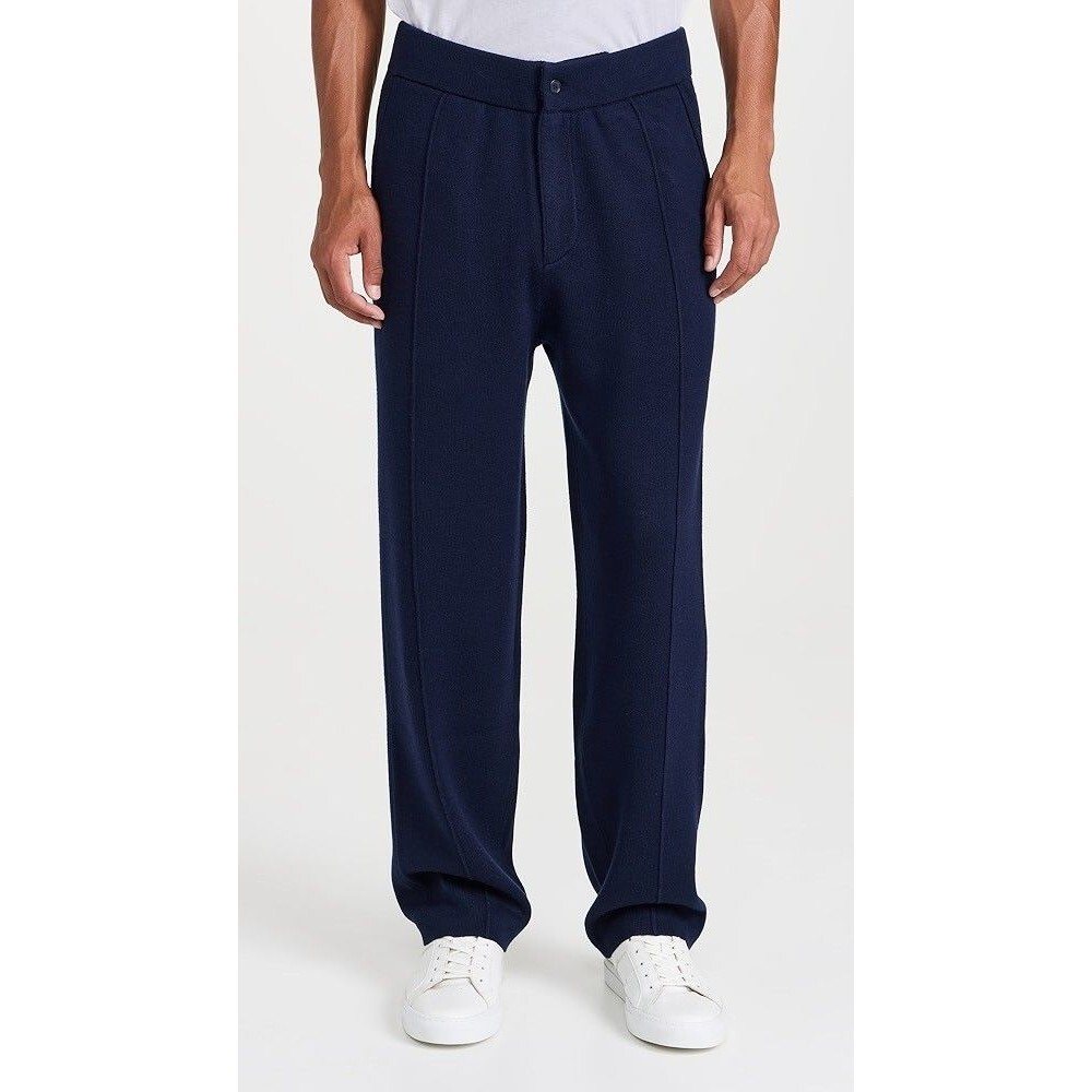 SIMKHAI Pants Mens XL Navy Blue Pleated 100% Wool Knit OTTIS Trouser $495